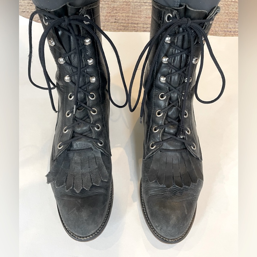 Women’s Diamond J black lace-up boots. Size 5 1/2. Worn, but good condition.